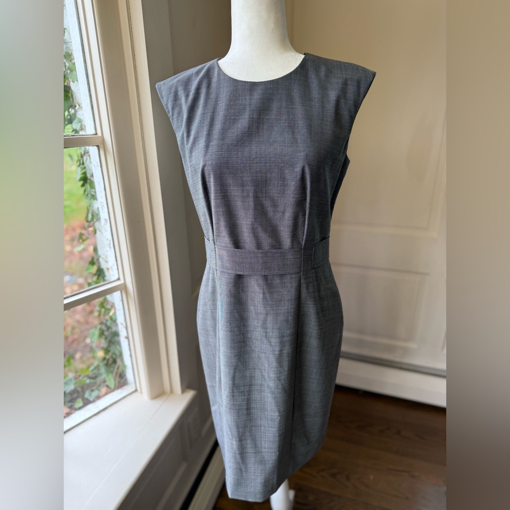 Hugo Boss Grey Wool Midi Dress with Belt